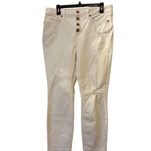 LC Lauren Conrad Women's White Jeans Sz 12 Skinny Ankle‎ Buttonfly Distressed